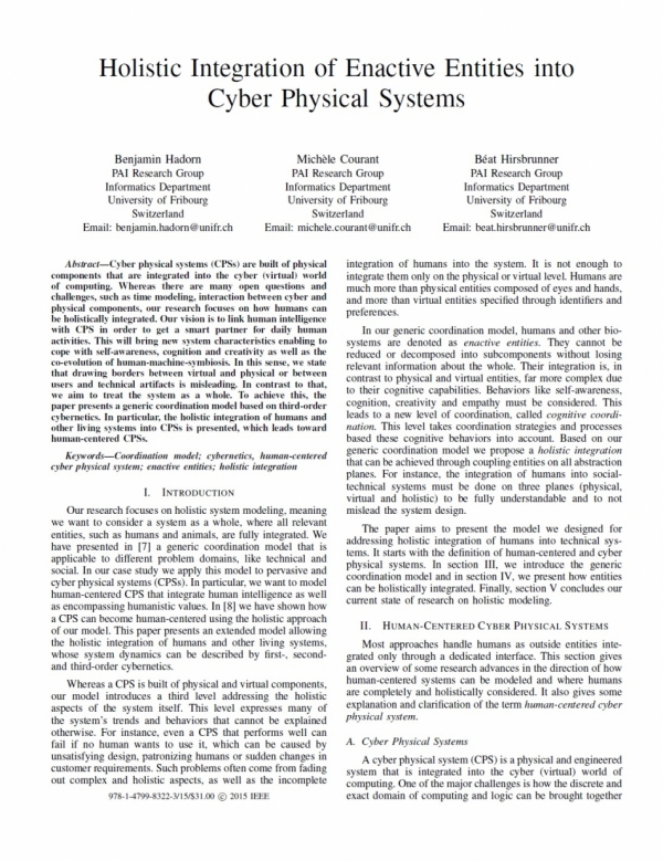 Holistic Integration of Enactive Entities into Cyber Physical Systems