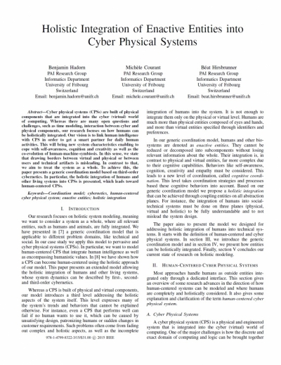 Holistic Integration of Enactive Entities into Cyber Physical Systems